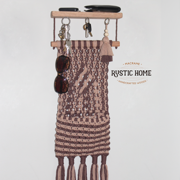 Magnetic Key Holder with Macrame Pocket