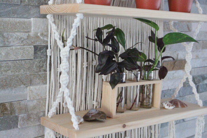 multicolored macrame double shelf