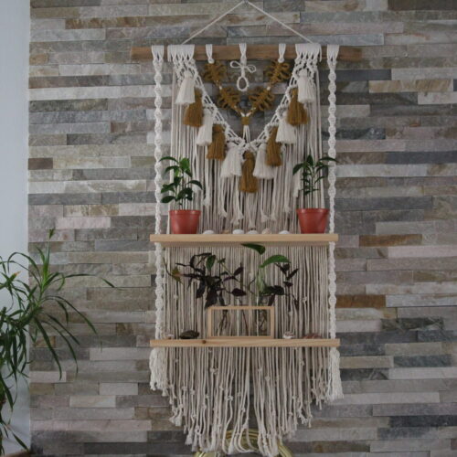 multicolored macrame double shelf